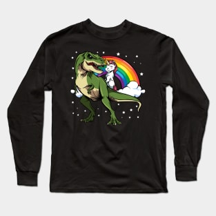 Unicorn riding a T-Rex - Rainbow Cute and Funny Long Sleeve T-Shirt